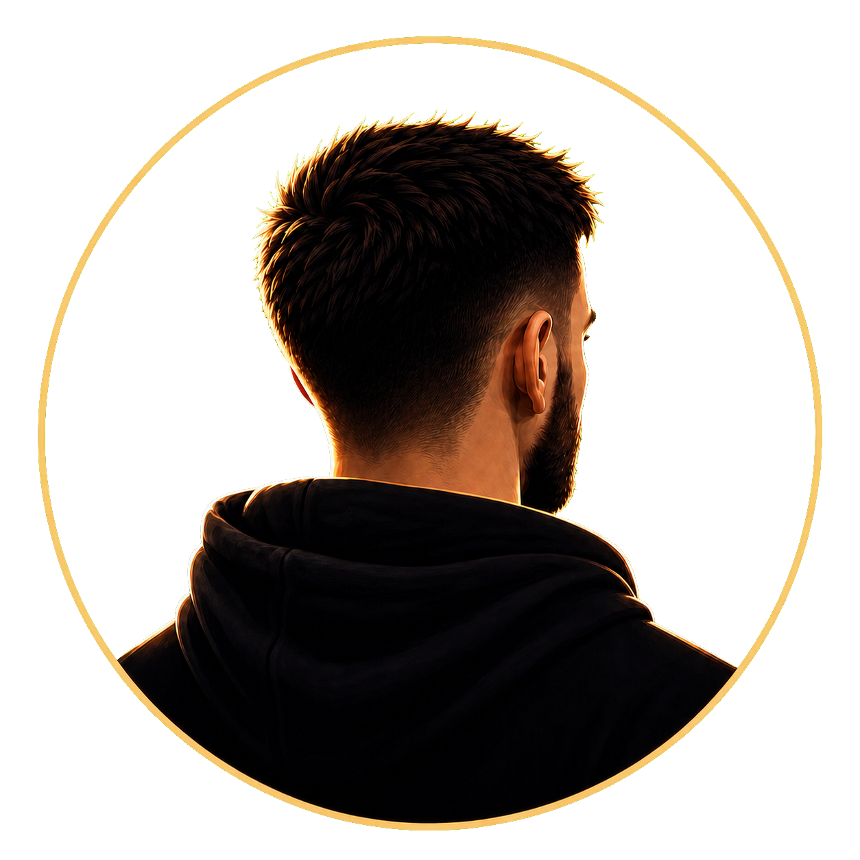 Stylised portrait of Stephen framed by a glowing circle